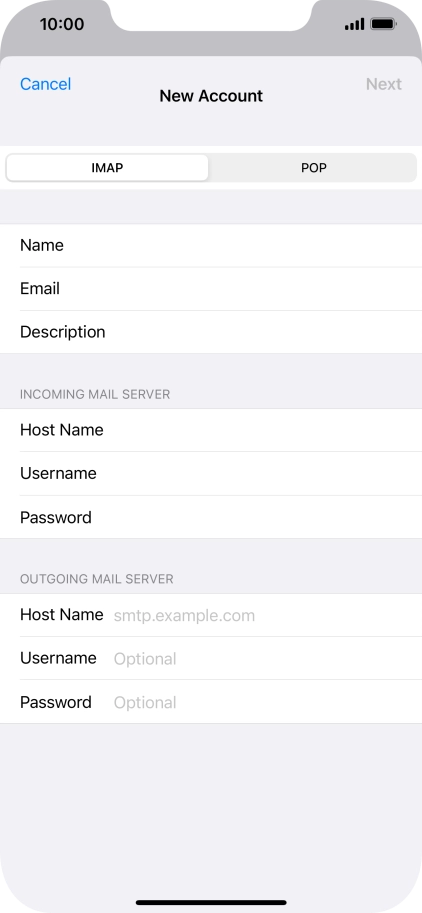 Press Host Name and key in the name or IP address of your email provider's outgoing server. Please note that if you can't send email messages when using your email provider's outgoing server, key in smtp.vodafone.net.au (Vodafone's outgoing server).