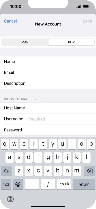 Press Username and key in the username for your email account.