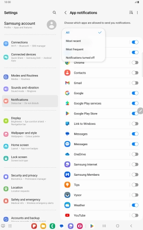 Press the required setting.