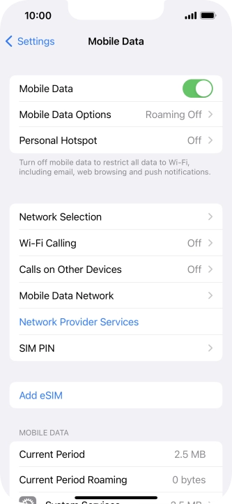 Press Mobile Data Options.