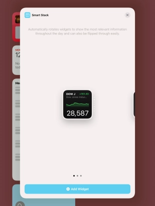 Slide your finger right or left on the screen to select the required widget size.