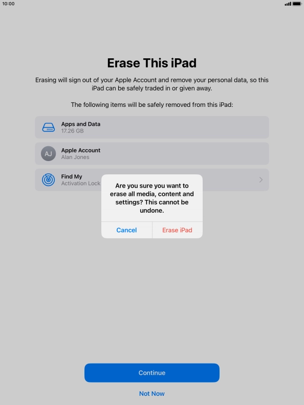 Press Erase iPad.