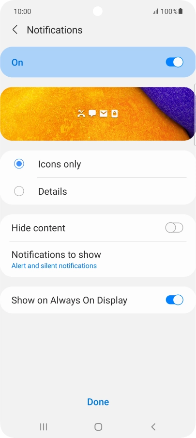 Press the required settings to turn them on or off.