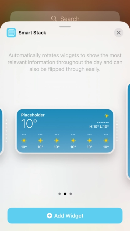 Slide your finger right or left on the screen to select the required widget size.