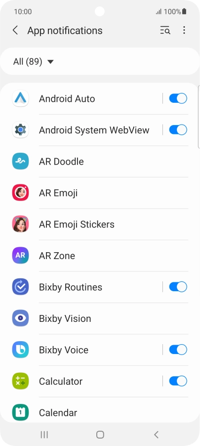Press the indicators next to the required apps to turn the function on or off.