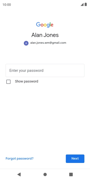 Press Enter your password and key in the password for your Google account.