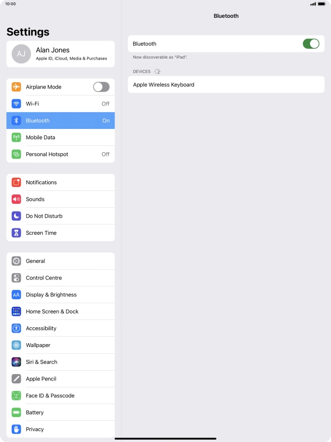 Press the required Bluetooth device and follow the instructions on the screen to pair the device with your tablet.