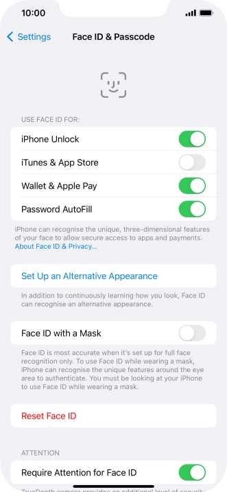 Press the indicators next to the required settings to turn them on or off.