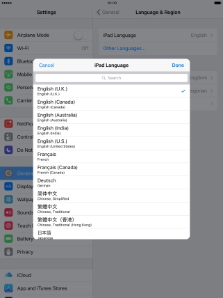 Press Done and follow the instructions on the screen to change to the selected language.