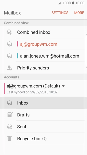 Press the required email account.