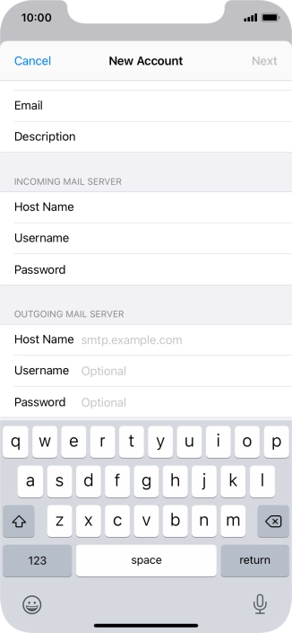 Press Host Name and key in the name or IP address of your email provider's outgoing server. Please note that if you can't send email messages when using your email provider's outgoing server, key in smtp.vodafone.net.au (Vodafone's outgoing server).