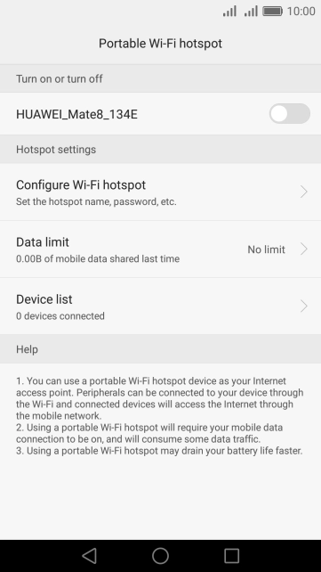 Press Configure Wi-Fi hotspot.