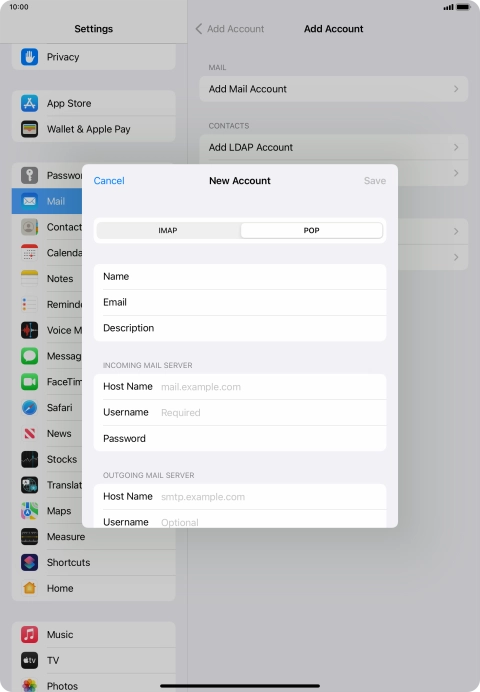 Press Host Name and key in the name of your email provider's incoming server.