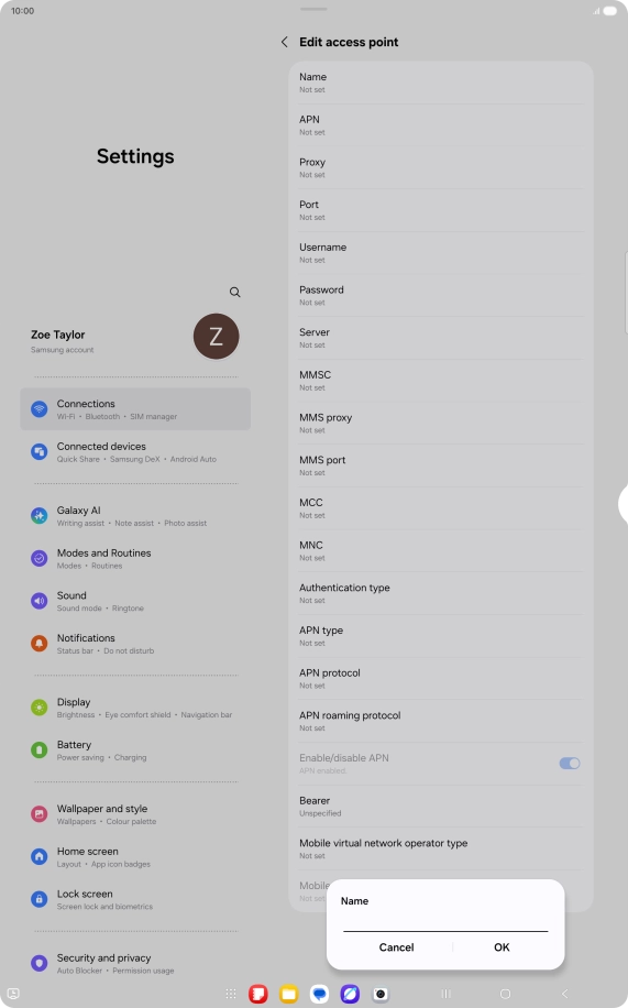 Key in Vodafone Internet and press OK.