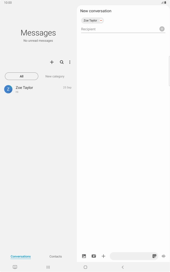 Press the text input field and write the text for your text message.