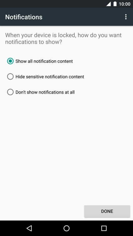 Press the required setting.