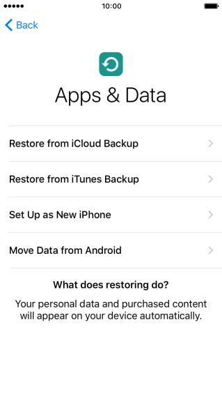 Press Restore from iCloud Backup.