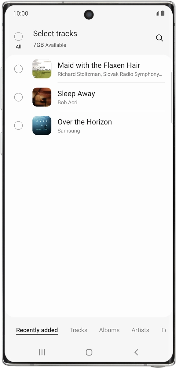 On your phone: Press the required audio files  to select them.