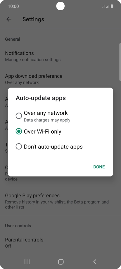 To turn on automatic update of apps using mobile network, press Over any network.