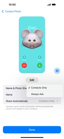 Press the required setting.