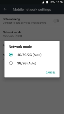 Press the required network mode.