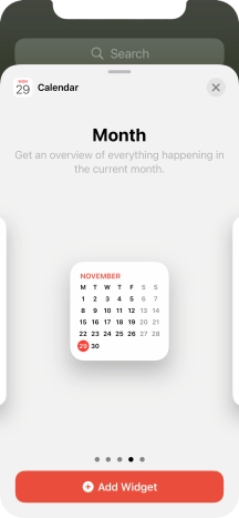 Slide your finger right or left on the screen to select the required widget size.
