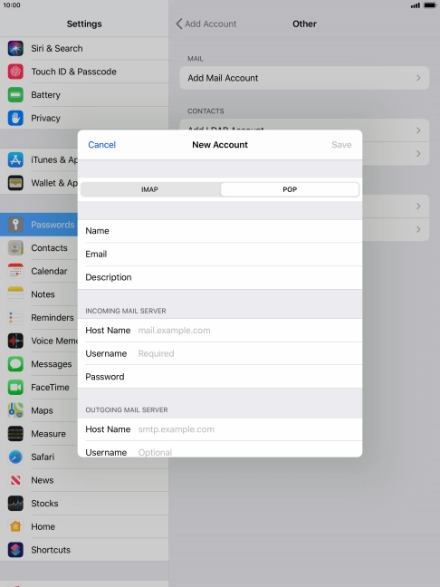 Press Host Name and key in the name of your email provider's incoming server.