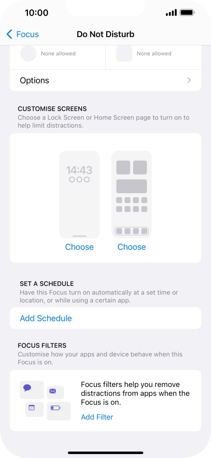 Press Add Schedule and follow the instructions on the screen to select settings for automatic activation of Do Not Disturb.