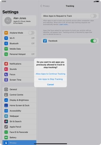 If you turn off the function, press the required setting.