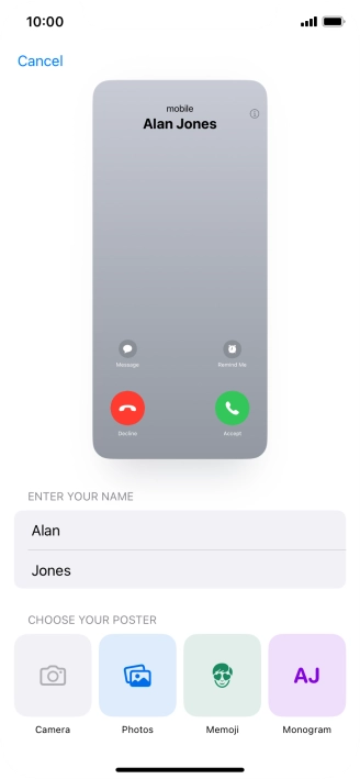 Press the required category and follow the instructions on the screen to select and save the required picture to your Contact Poster.