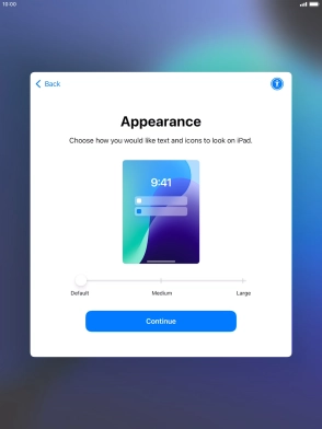 Select the required text and icon size on your tablet and press Continue.