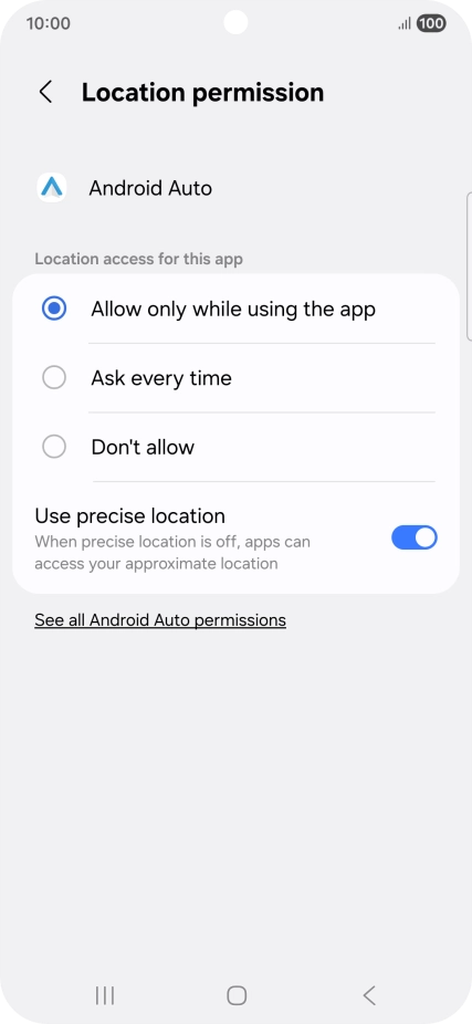 Press the required setting.