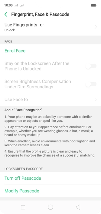 Press Turn off Passcode and key in the current phone lock code.