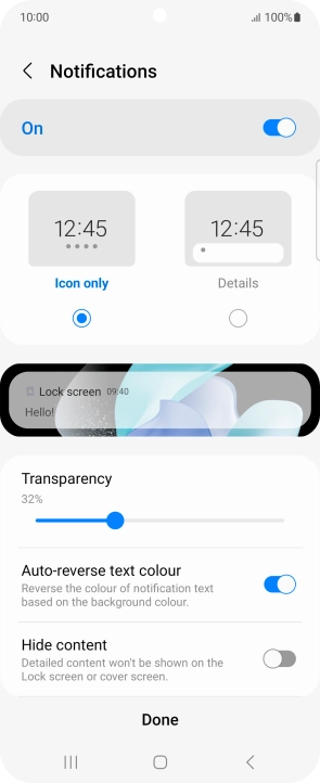 Press the required settings to turn them on or off.