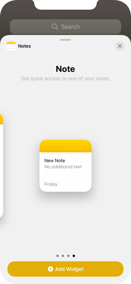 Slide your finger right or left on the screen to select the required widget size.