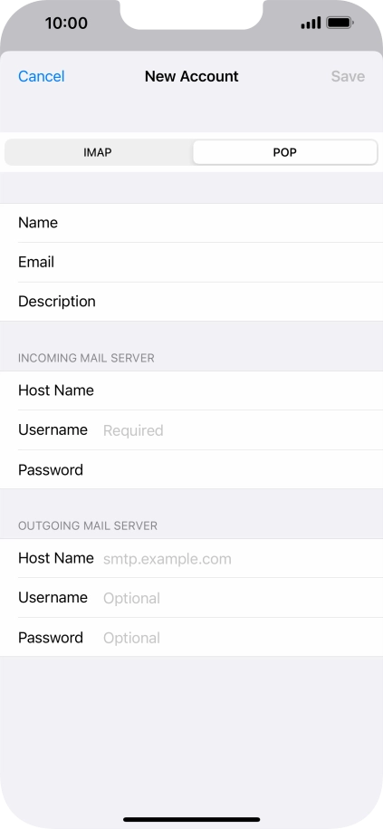 Press Username and key in the username for your email account.
