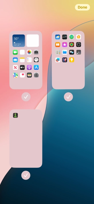 Press the fields below the required home screen pages to select or deselect them.