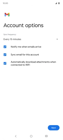 If this screen is displayed, you email account has been recognised and set up automatically. Follow the instructions on the screen to key in more information and finish setting up your phone.