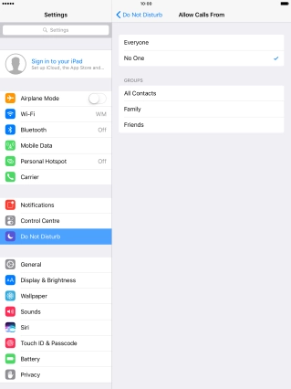 Press the required setting to select which contacts can call you even though Do Not Disturb is turned on.