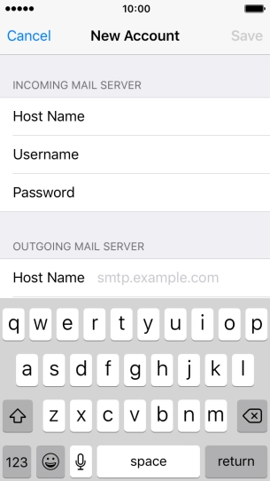 Press Host Name and key in the name of your email provider's outgoing server. Please note that if you can't send email messages when using your email provider's outgoing server, key in smtp.vodafone.net.au (Vodafone's outgoing server).