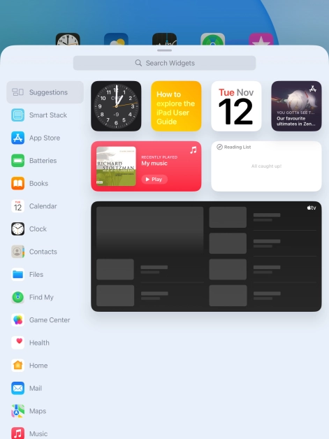 Press the required widget.