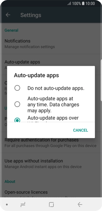 To turn off automatic update of apps, press Do not auto-update apps..