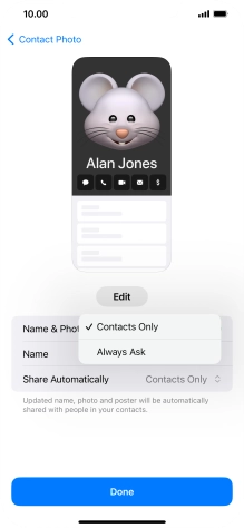 Press the required setting.