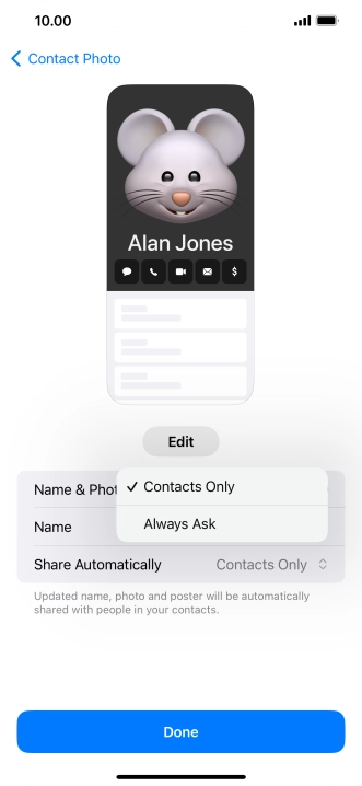 Press the required setting.