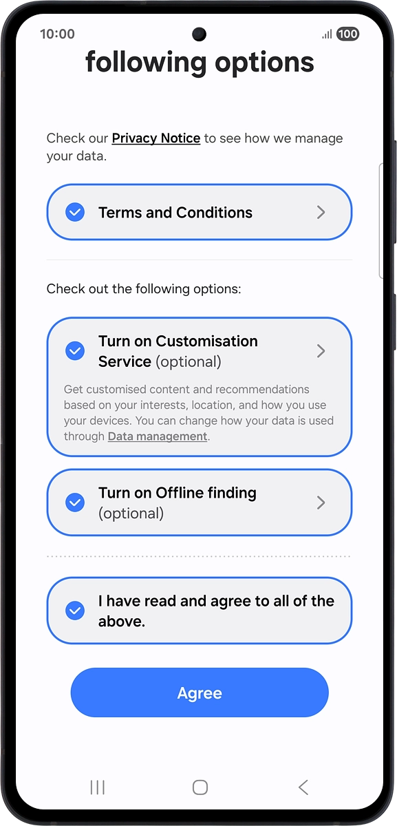 On your phone: Press Agree.