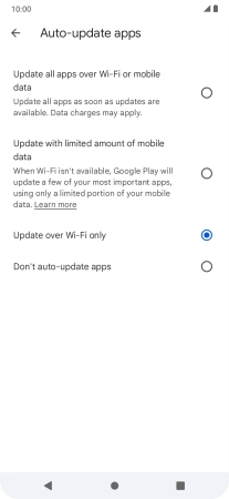 To turn on automatic update of apps using mobile network, press Update all apps over Wi-Fi or mobile data.