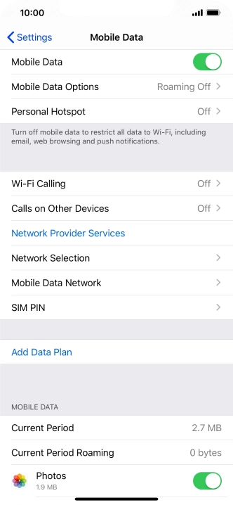 Press Mobile Data Options.