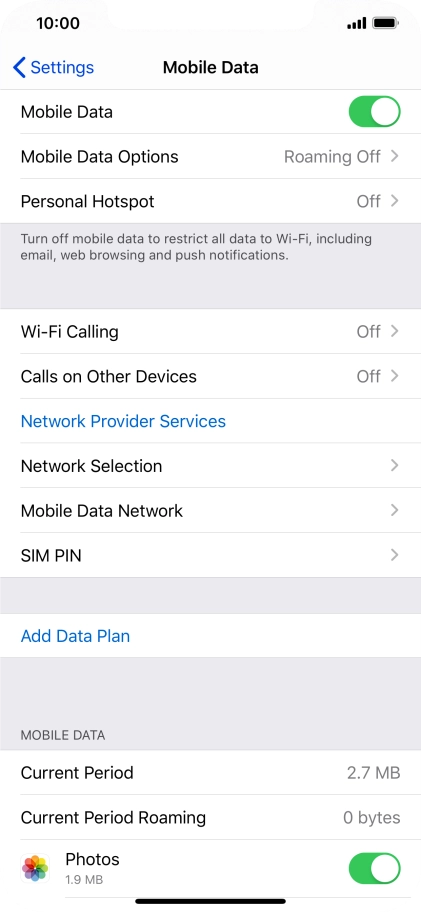 Press Mobile Data Options.