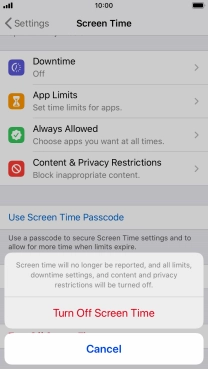 Press Turn Off Screen Time.