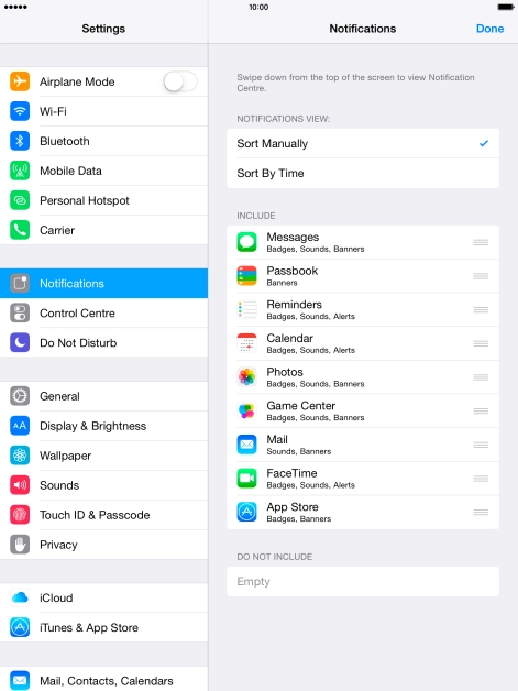 Press the organise icon next to the required menu item and drag it to the required position on the list.